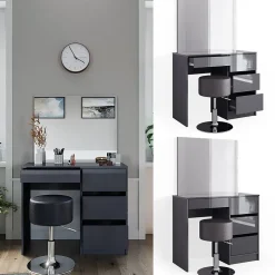 Vicco Coiffeuse Anthracite 40cm avec tabouret