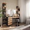 Vicco Coiffeuse Anthracite/chêne doré 120x75cm avec éclairage LED et tabouret