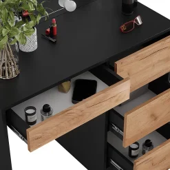 Vicco Coiffeuse Anthracite/chêne doré 90x75cm avec miroir & éclairage LED