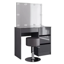 Vicco Coiffeuse Anthracite 40cm avec éclairage LED et tabouret