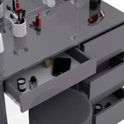 Vicco Coiffeuse Anthracite 40cm avec éclairage LED et tabouret