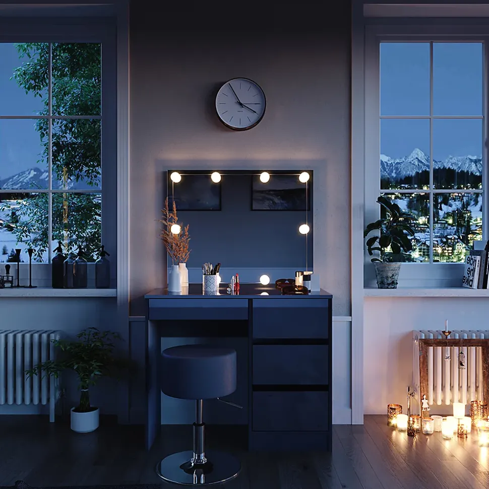 Vicco Coiffeuse Anthracite 40cm avec éclairage LED et tabouret