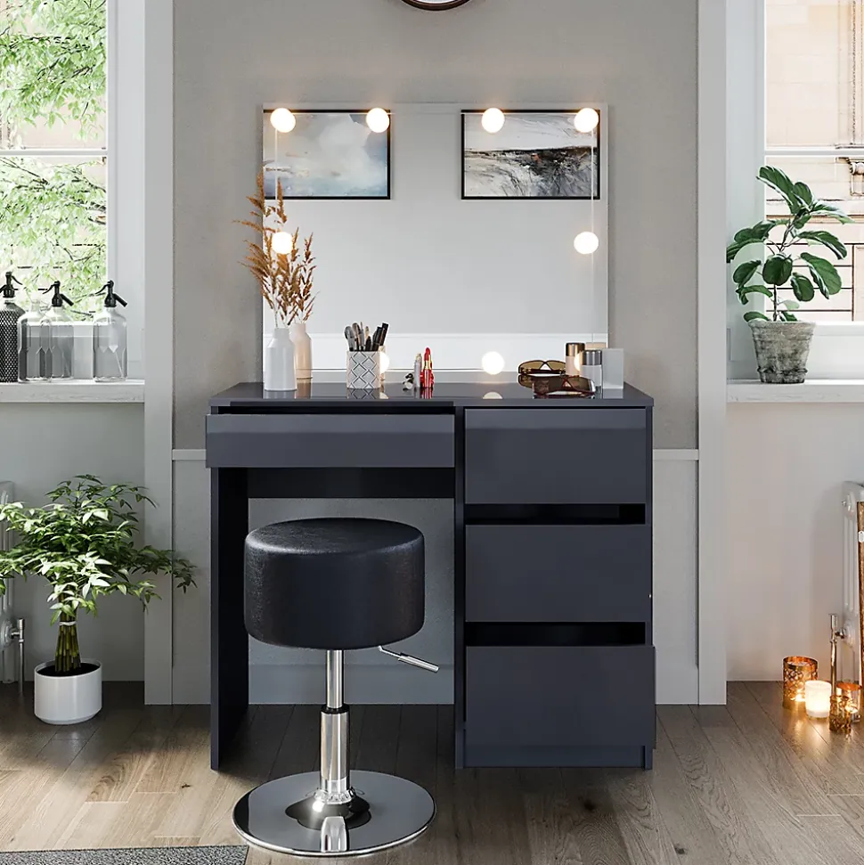 Vicco Coiffeuse Anthracite 40cm avec éclairage LED et tabouret