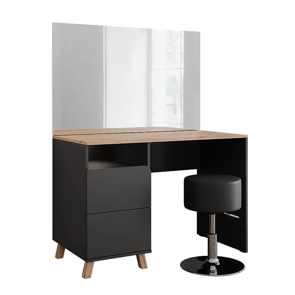 Vicco Coiffeuse Anthracite/Artisan 110cm avec tabouret