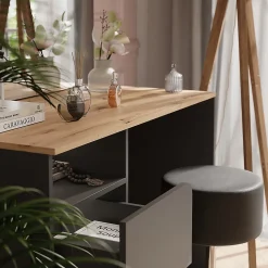 Vicco Coiffeuse Anthracite/Artisan 110cm avec tabouret