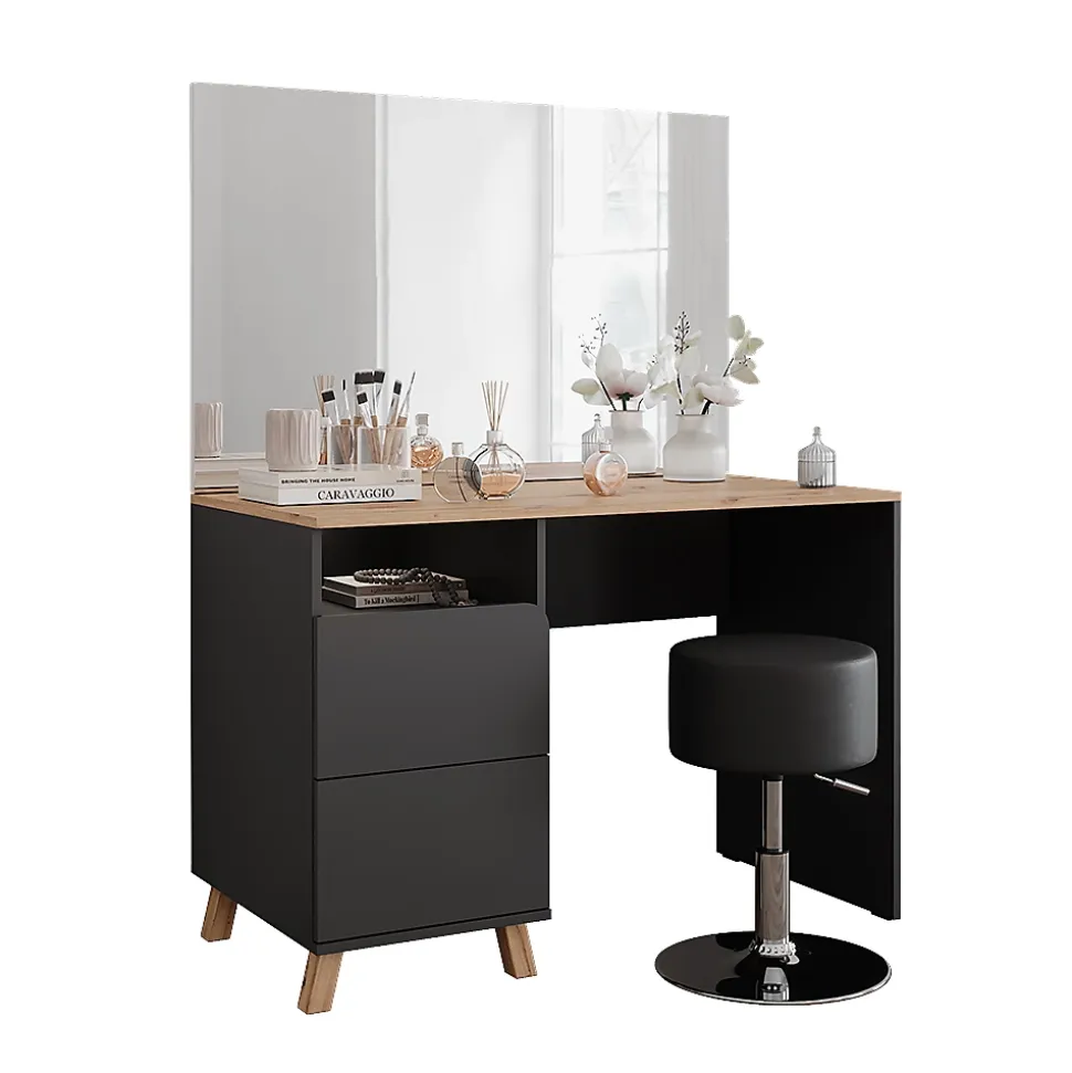 Vicco Coiffeuse Anthracite/Artisan 110cm avec tabouret