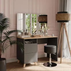 Vicco Coiffeuse Anthracite/Artisan 110cm avec tabouret