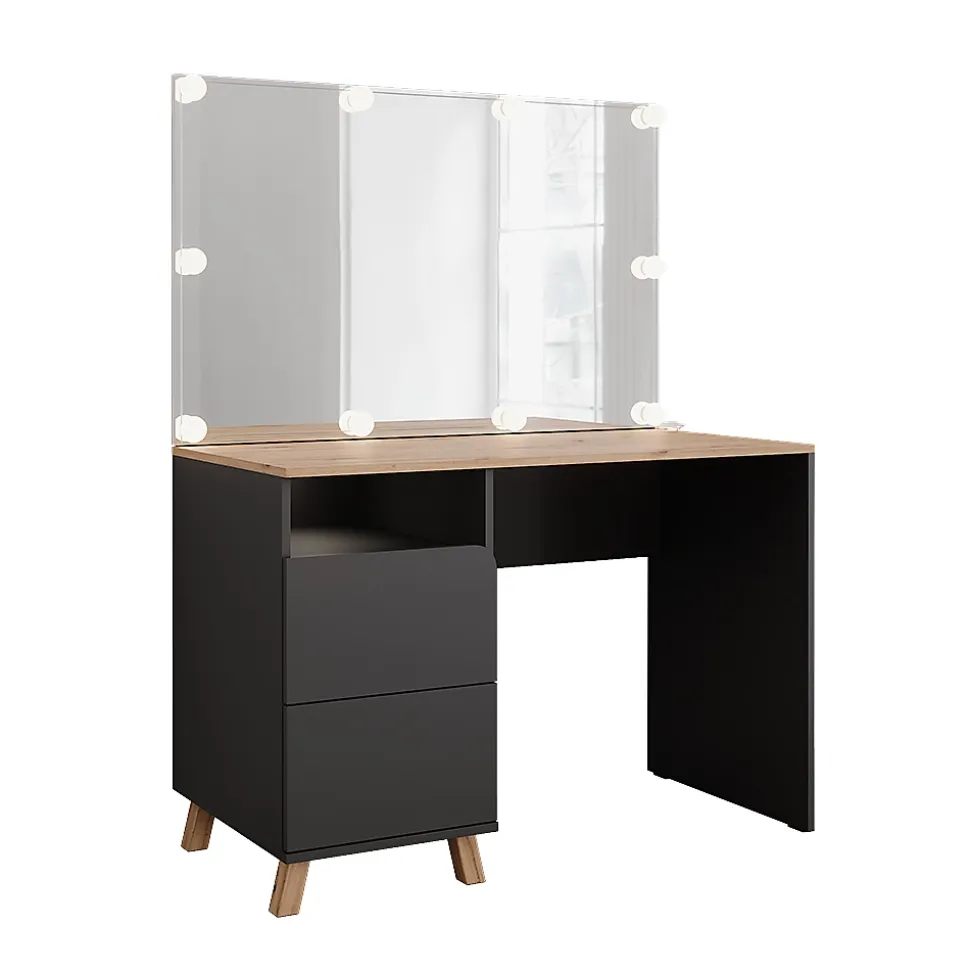Vicco Coiffeuse Anthracite/Artisan 110cm avec guirlande lumineuse LED