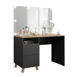 Vicco Coiffeuse Anthracite/Artisan 110cm avec guirlande lumineuse LED