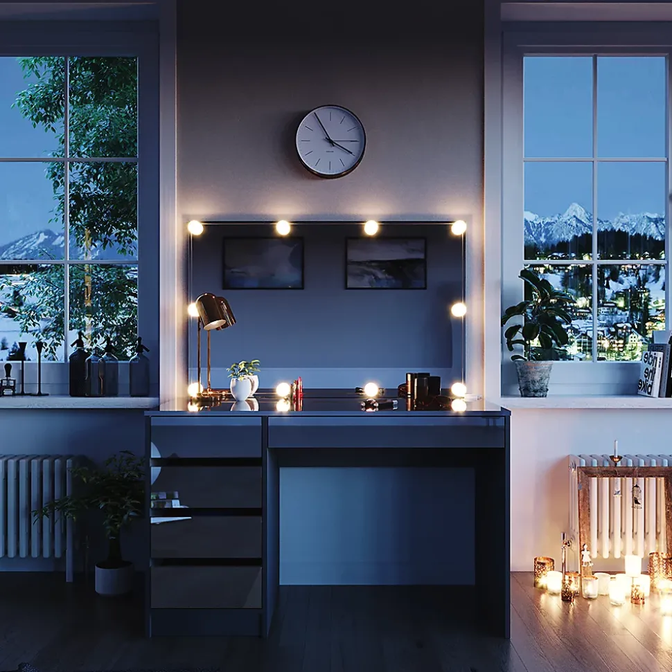 Vicco Coiffeuse Anthracite 55cm avec éclairage LED