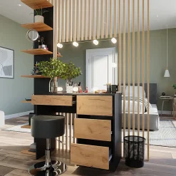 Vicco Coiffeuse Anthracite/chêne doré 90x75cm avec miroir, éclairage LED & tabouret