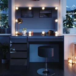 Vicco Coiffeuse Anthracite 55cm avec éclairage LED et tabouret