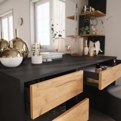 Vicco Coiffeuse Anthracite/chêne doré 120x75cm avec miroir LED et tabouret
