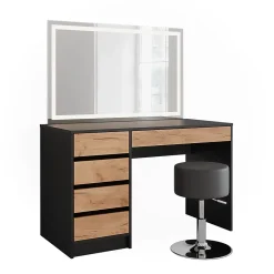 Vicco Coiffeuse Anthracite/chêne doré 120x75cm avec miroir LED et tabouret