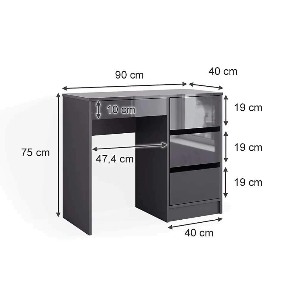 Vicco Coiffeuse Anthracite 40cm avec 4 tiroirs