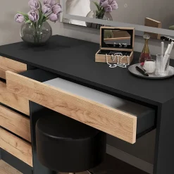 Vicco Coiffeuse Anthracite/chêne doré 120x75cm avec miroir LED