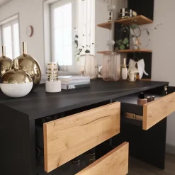Vicco Coiffeuse Anthracite/chêne doré 120x75cm avec miroir & éclairage LED