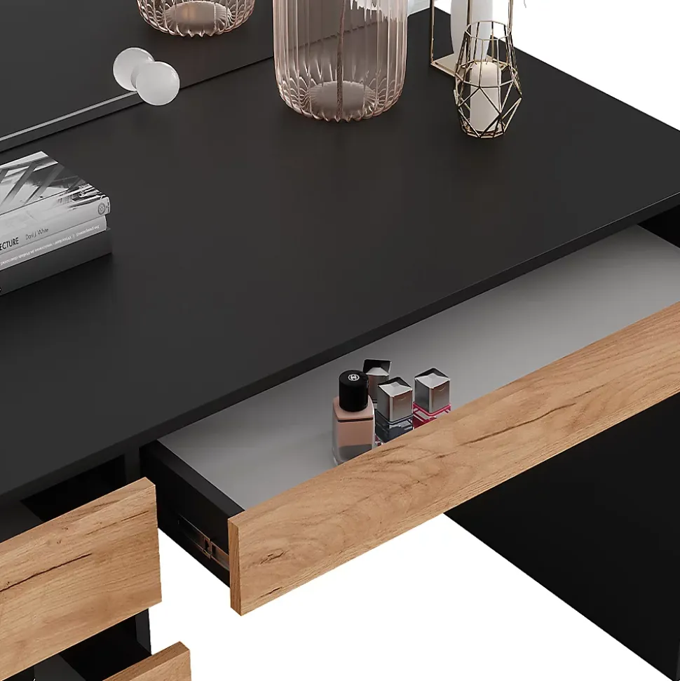 Vicco Coiffeuse Anthracite/chêne doré 120x75cm avec miroir & éclairage LED