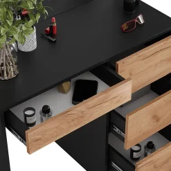 Vicco Coiffeuse Anthracite/chêne doré 90cm avec miroir