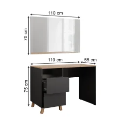 Vicco Coiffeuse Anthracite/Artisan 110cm avec miroir