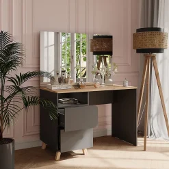 Vicco Coiffeuse Anthracite/Artisan 110cm avec miroir
