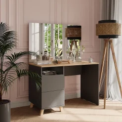 Vicco Coiffeuse Anthracite/Artisan 110cm avec miroir