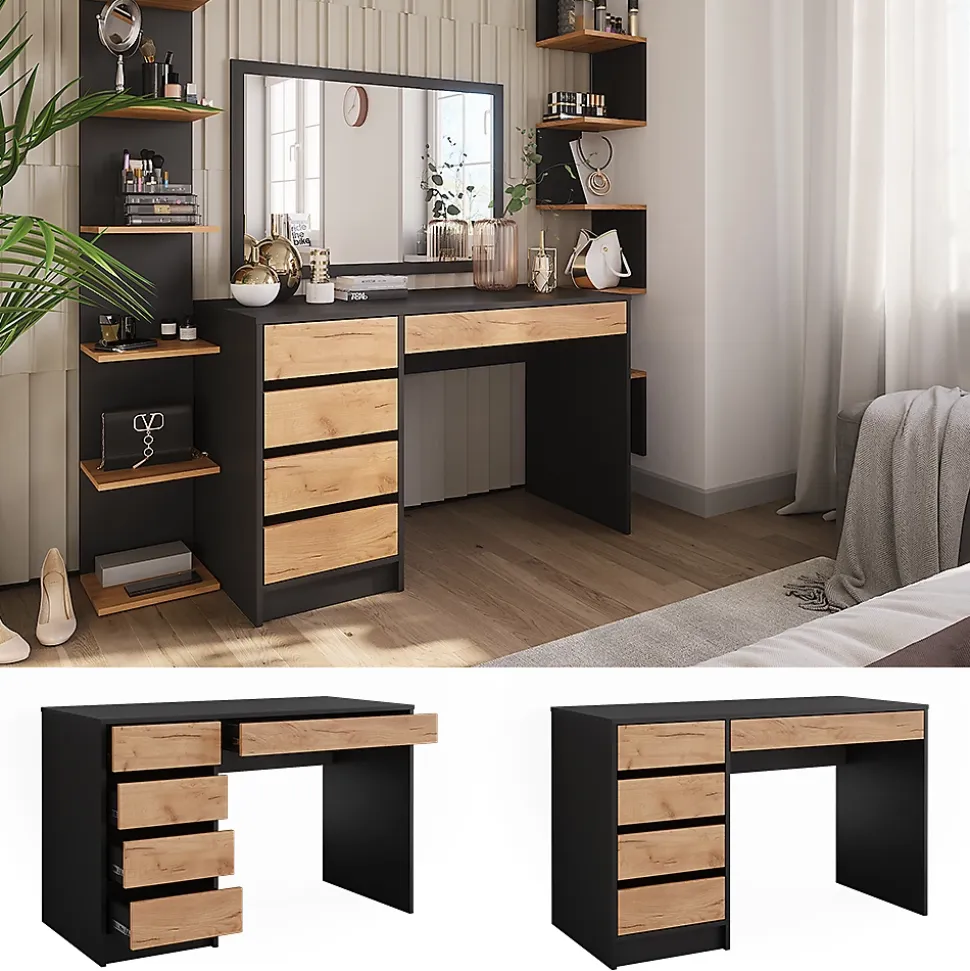 Vicco Coiffeuse Anthracite/chêne doré 120x75cm sans miroir