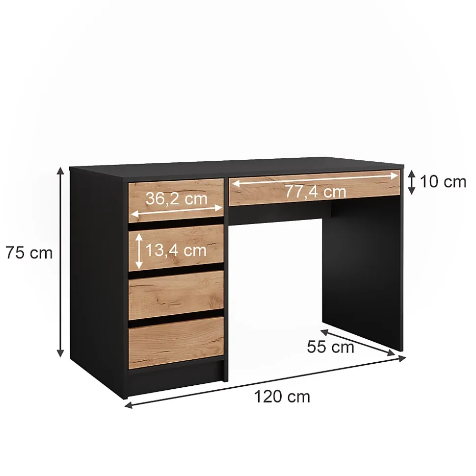 Vicco Coiffeuse Anthracite/chêne doré 120x75cm sans miroir