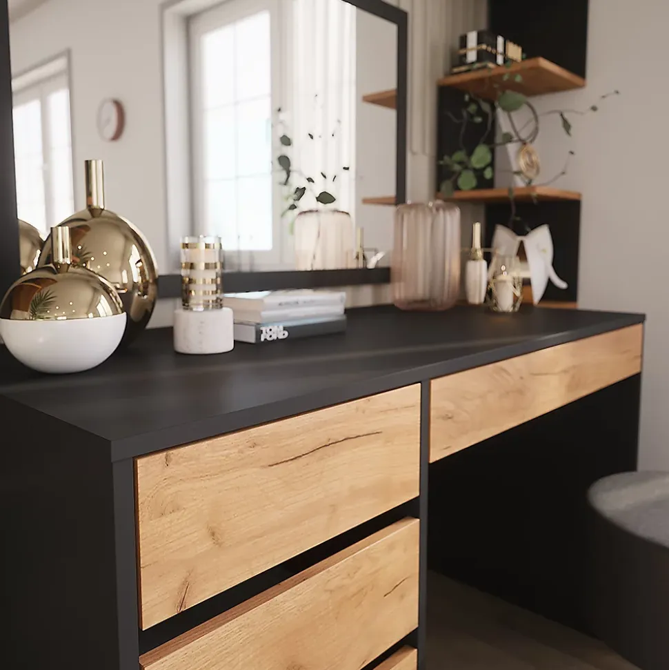 Vicco Coiffeuse Anthracite/chêne doré 120x75cm sans miroir