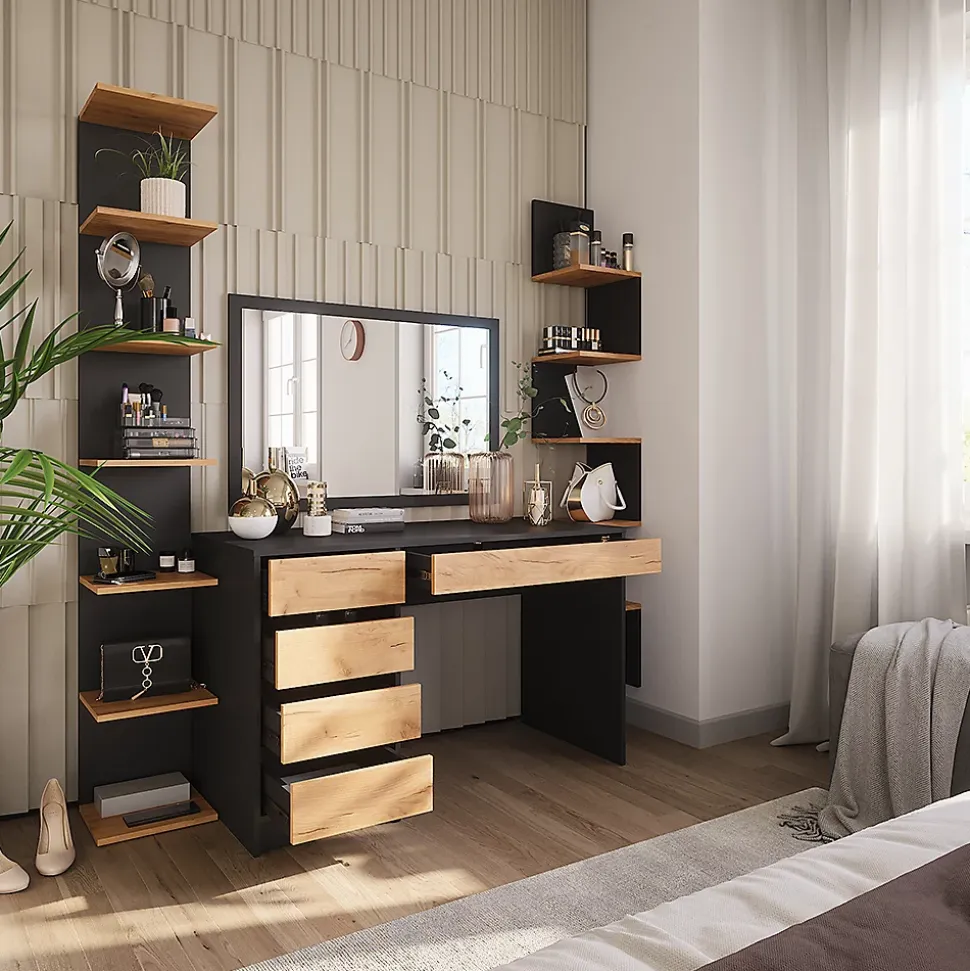 Vicco Coiffeuse Anthracite/chêne doré 120x75cm sans miroir