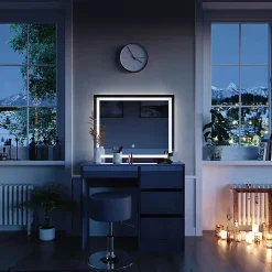 Vicco Coiffeuse Anthracite 40cm avec miroir LED et tabouret