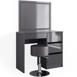 Vicco Coiffeuse Anthracite 40cm avec miroir LED et tabouret