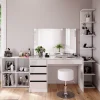 Vicco Coiffeuse Blanc 5 pièces, avec étagère de rangement, étagère sur pied, miroir, tabouret, LED