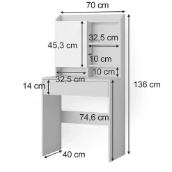 Vicco Coiffeuse blanc, avec miroir, 70 cm