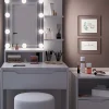 Vicco Coiffeuse Blanc avec armoire à tiroirs, éclairage LED et tabouret