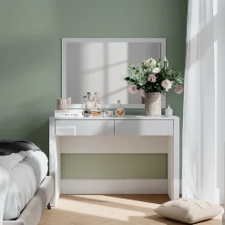Vicco Coiffeuse blanc brillant/blanc 110cm avec 2 tiroirs