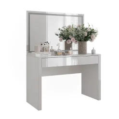 Vicco Coiffeuse blanc brillant/blanc 110cm avec miroir LED