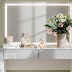 Vicco Coiffeuse blanc brillant/blanc 110cm avec miroir LED