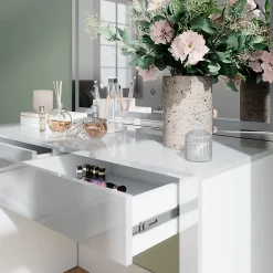 Vicco Coiffeuse blanc brillant/blanc 110cm avec miroir LED