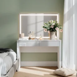 Vicco Coiffeuse blanc brillant/blanc 110cm avec miroir LED