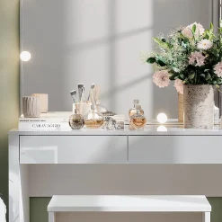 Vicco Coiffeuse blanc brillant/blanc 110cm avec éclairage LED et banc