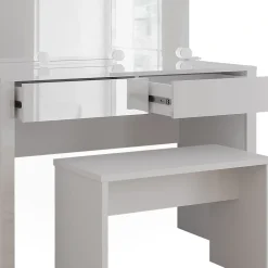 Vicco Coiffeuse blanc brillant/blanc 110cm avec éclairage LED et banc