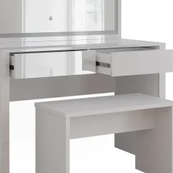 Vicco Coiffeuse blanc brillant/blanc 110cm avec miroir LED et banc