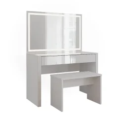 Vicco Coiffeuse blanc brillant/blanc 110cm avec miroir LED et banc
