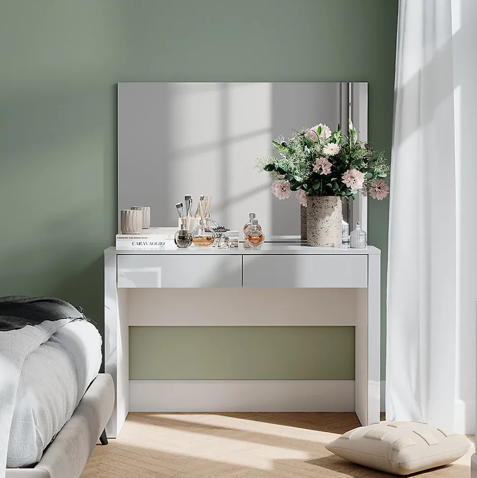 Vicco Coiffeuse blanc brillant/blanc 110cm avec miroir