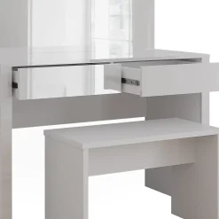 Vicco Coiffeuse blanc brillant/blanc 110cm avec miroir et banc