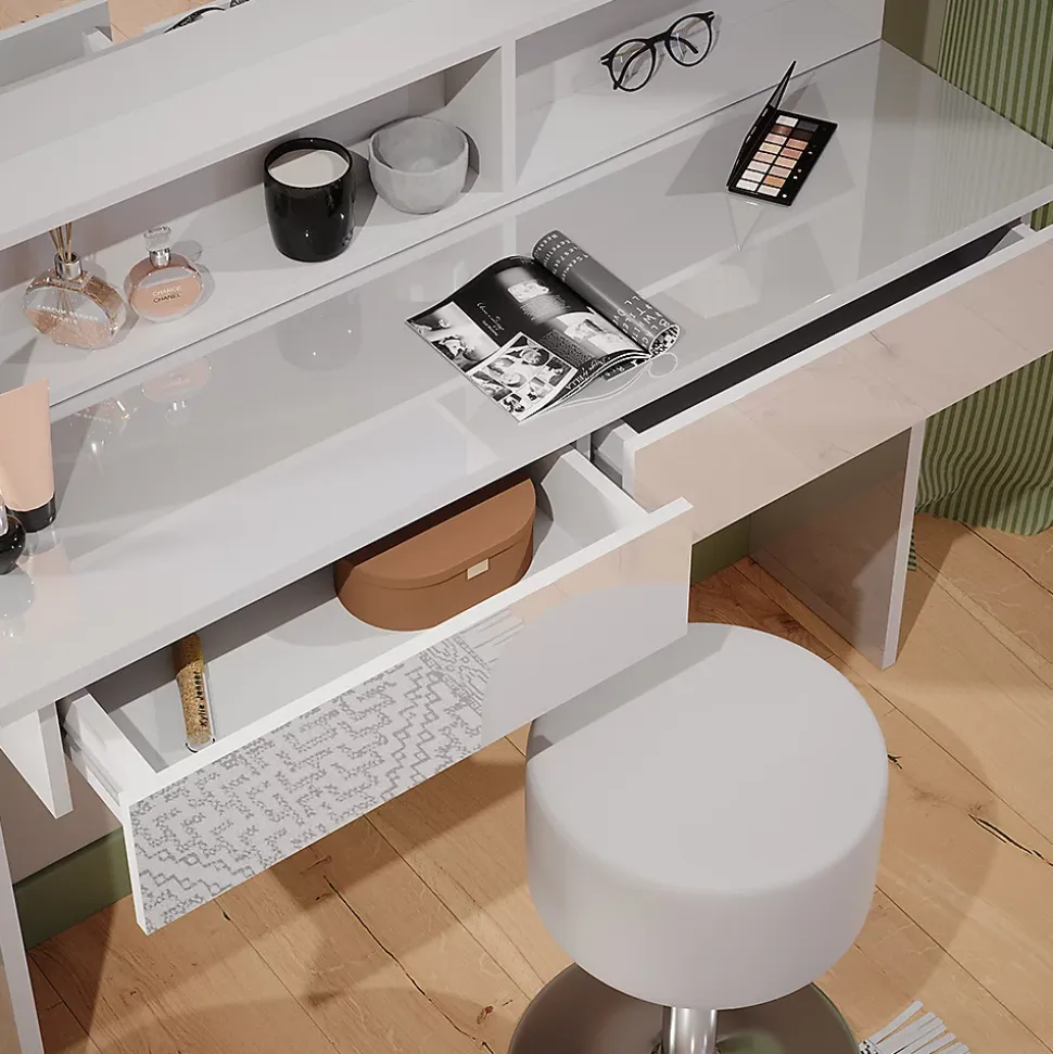 Vicco Coiffeuse Blanc 120cm avec tabouret