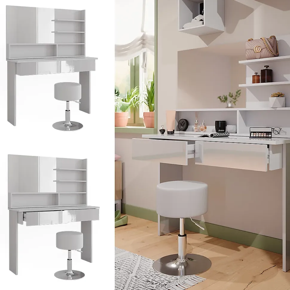 Vicco Coiffeuse Blanc 120cm avec tabouret