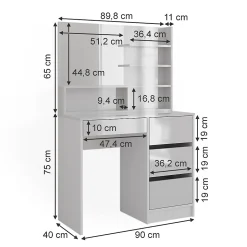Vicco Coiffeuse Blanc 80cm avec miroir