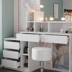 Vicco Coiffeuse Blanc 139.8cm avec éclairage LED et tabouret